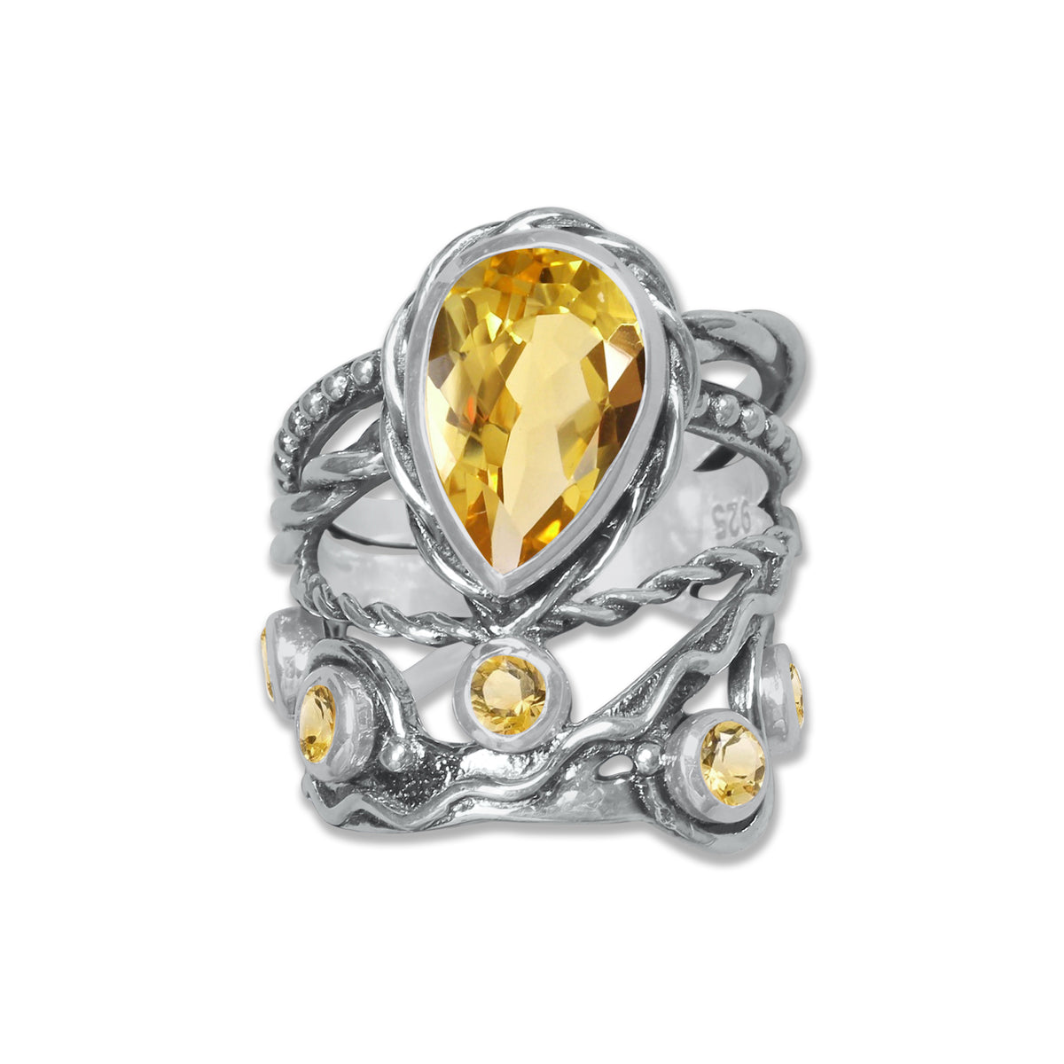 Celestial Vine Ring – Pear Cut Gemstone in 925 Sterling Silver (Multiple Stone Options) | Made to Order
