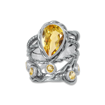 Celestial Vine Ring – Pear Cut Gemstone in 925 Sterling Silver (Multiple Stone Options) | Made to Order