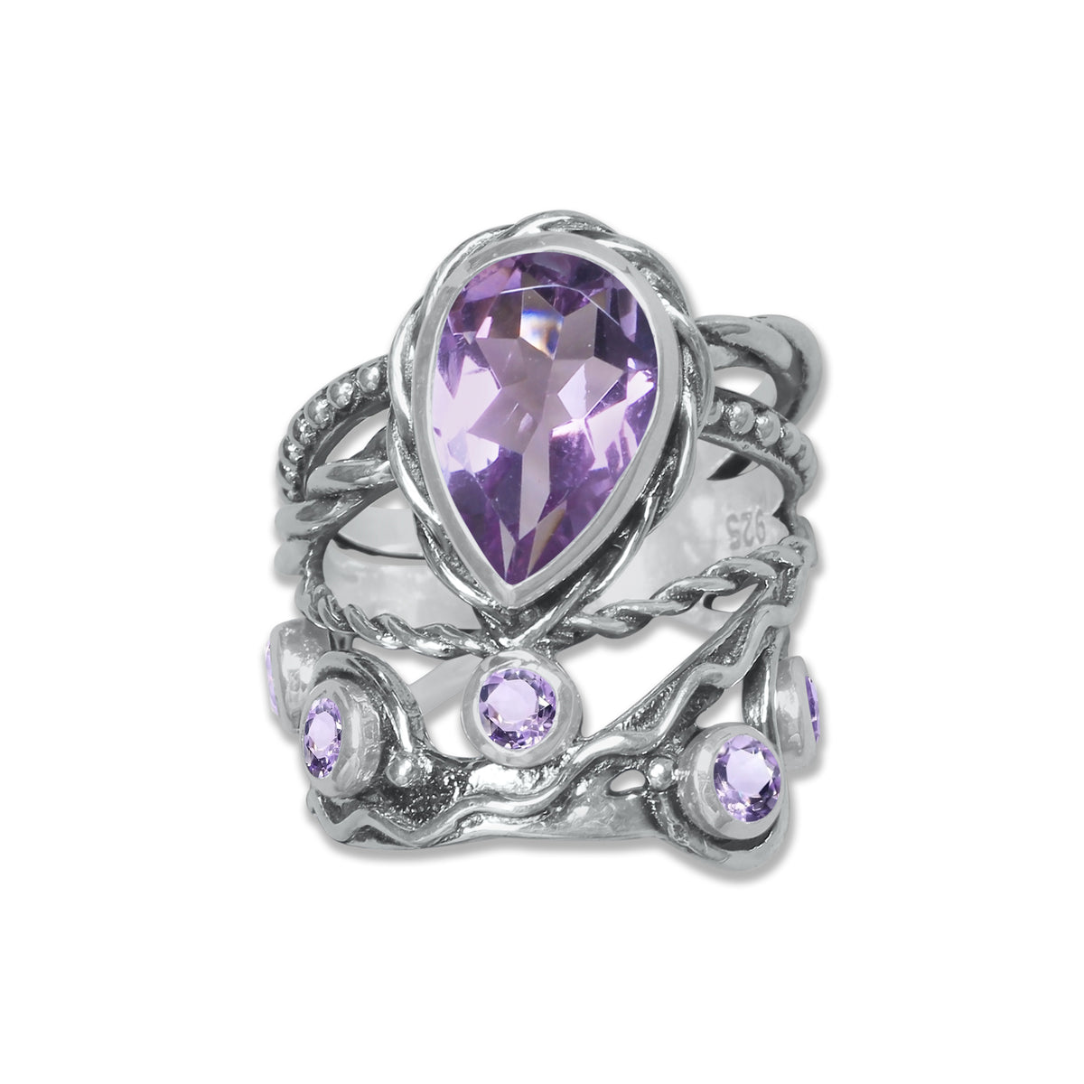 Celestial Vine Ring – Pear Cut Gemstone in 925 Sterling Silver (Multiple Stone Options) | Made to Order