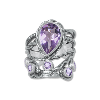 Celestial Vine Ring – Pear Cut Gemstone in 925 Sterling Silver (Multiple Stone Options) | Made to Order