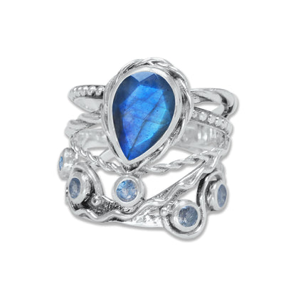 Celestial Vine Ring – Pear Cut Gemstone in 925 Sterling Silver (Multiple Stone Options) | Made to Order