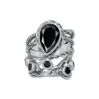 Celestial Vine Ring – Pear Cut Gemstone in 925 Sterling Silver (Multiple Stone Options) | Made to Order