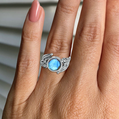 Sterling Silver Leaf Embrace Ring with Natural Gemstones – 9 Variants | Made to Order