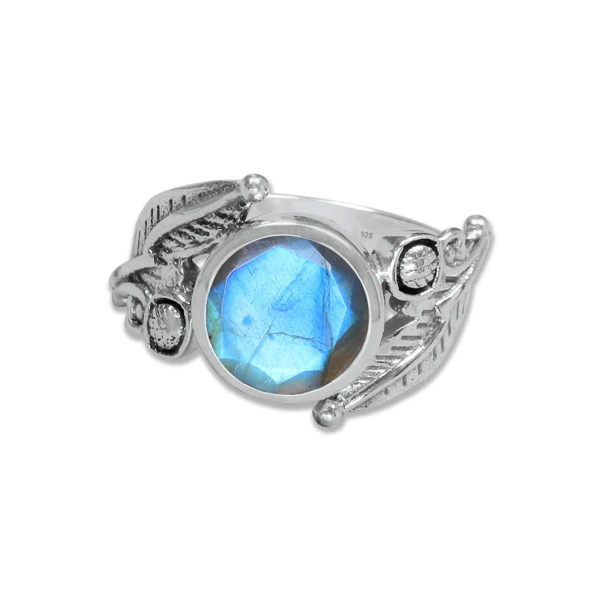 Sterling Silver Leaf Embrace Ring with Natural Gemstones – 9 Variants | Made to Order