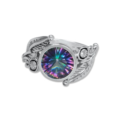 Sterling Silver Leaf Embrace Ring with Natural Gemstones – 9 Variants | Made to Order