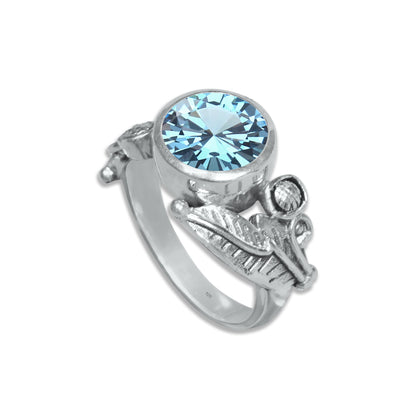 Sterling Silver Leaf Embrace Ring with Natural Gemstones – 9 Variants | Made to Order