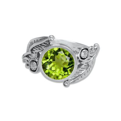 Sterling Silver Leaf Embrace Ring with Natural Gemstones – 9 Variants | Made to Order