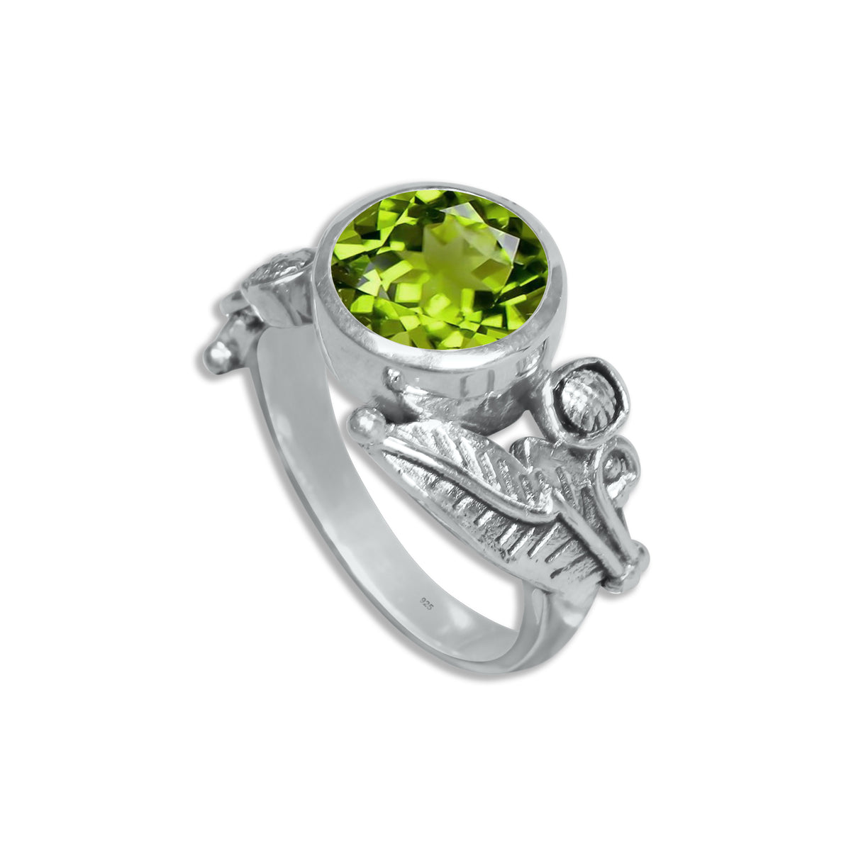 Sterling Silver Leaf Embrace Ring with Natural Gemstones – 9 Variants | Made to Order
