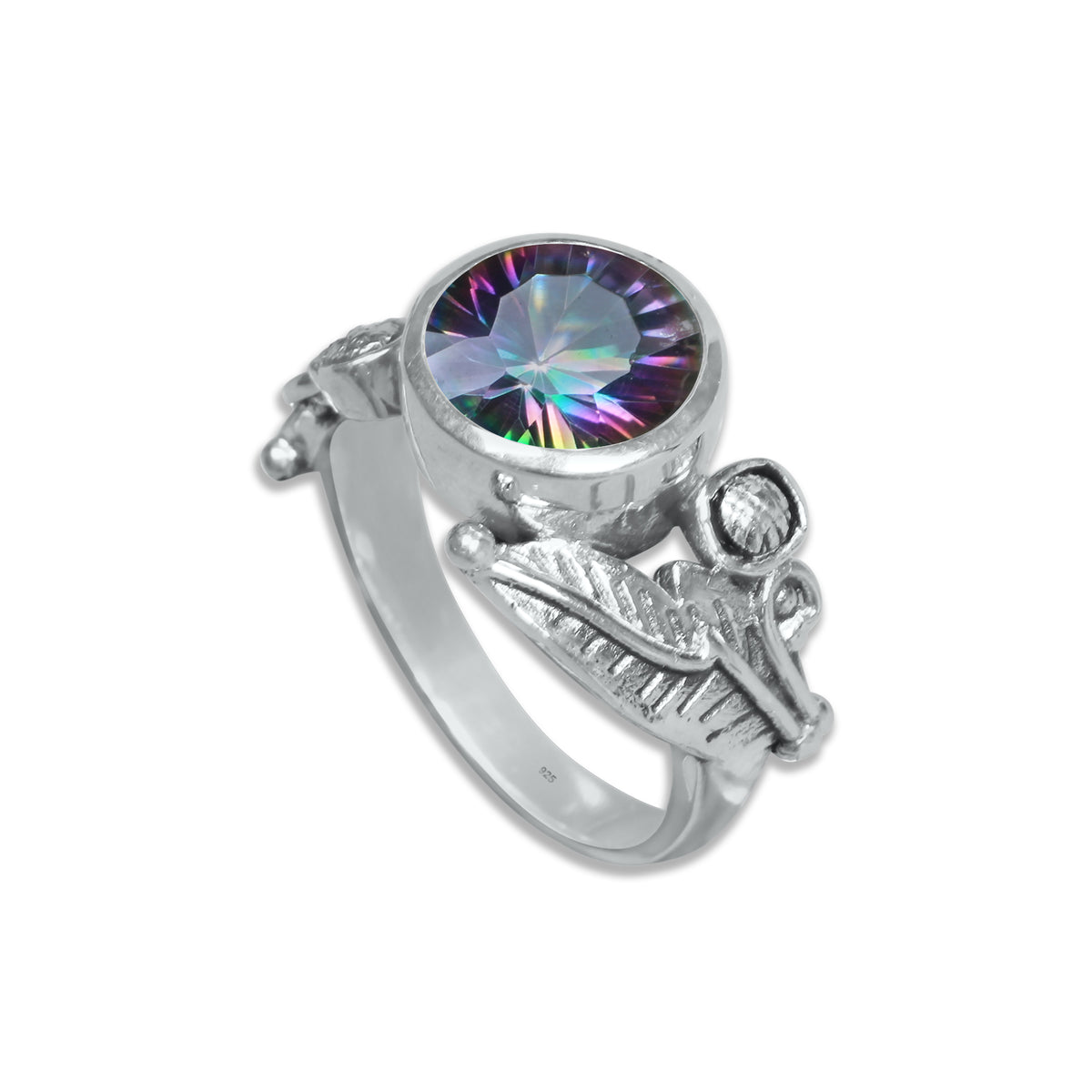 Sterling Silver Leaf Embrace Ring with Natural Gemstones – 9 Variants | Made to Order