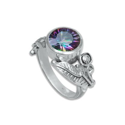 Sterling Silver Leaf Embrace Ring with Natural Gemstones – 9 Variants | Made to Order