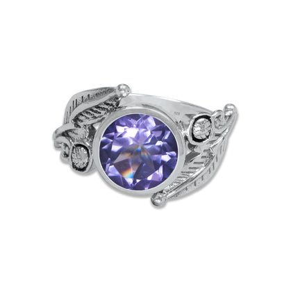 Sterling Silver Leaf Embrace Ring with Natural Gemstones – 9 Variants | Made to Order