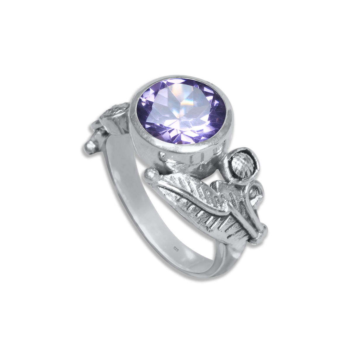 Sterling Silver Leaf Embrace Ring with Natural Gemstones – 9 Variants | Made to Order