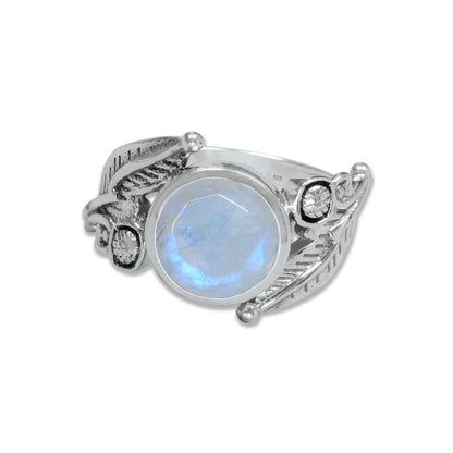 Sterling Silver Leaf Embrace Ring with Natural Gemstones – 9 Variants | Made to Order