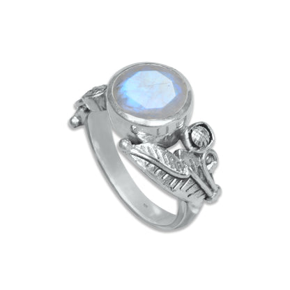 Sterling Silver Leaf Embrace Ring with Natural Gemstones – 9 Variants | Made to Order