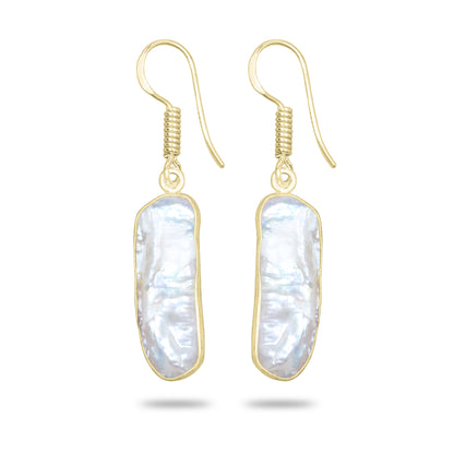 Natural Biwa Pearl Drop Earrings – 18K Gold Plated | Wholesale