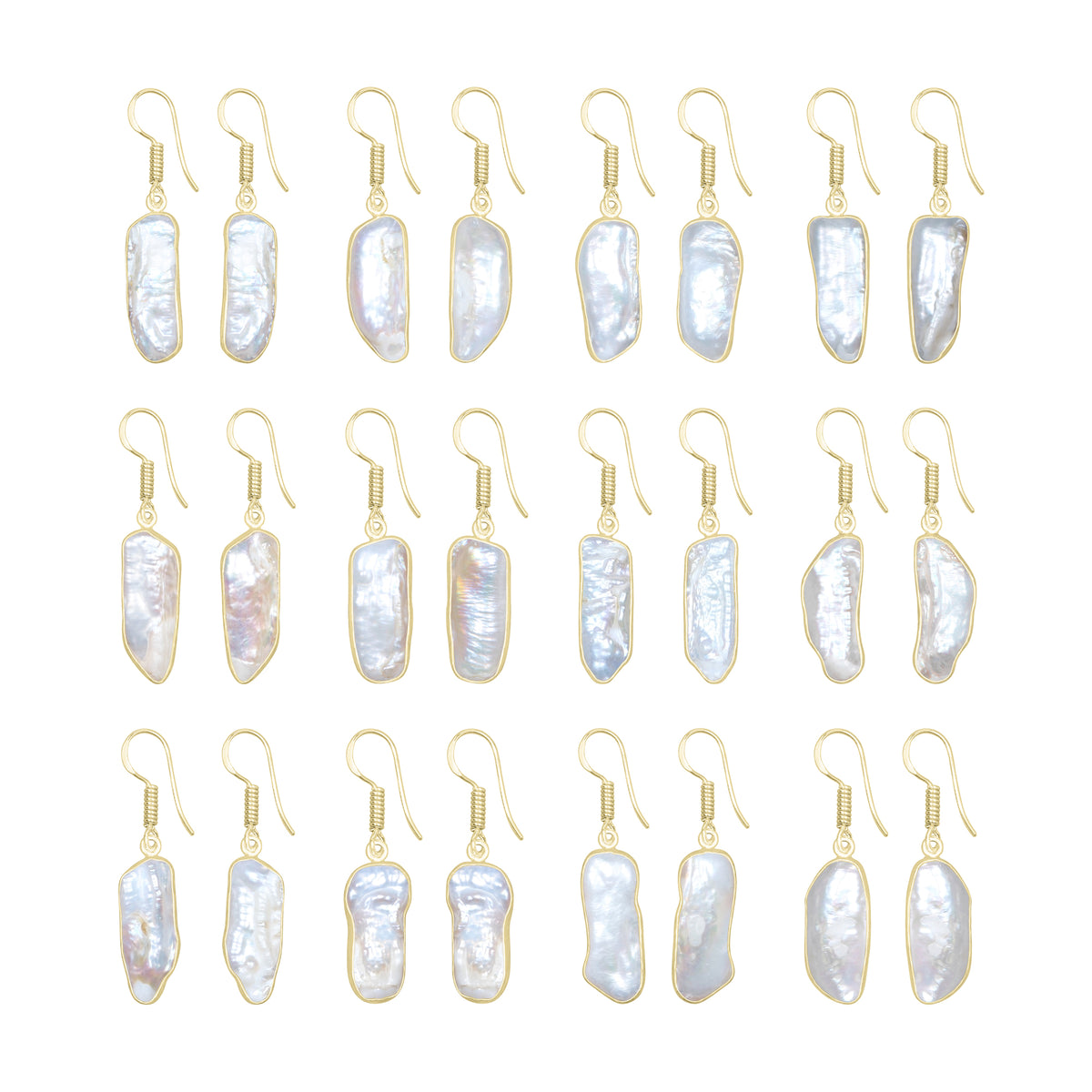 Natural Biwa Pearl Drop Earrings – 18K Gold Plated | Wholesale