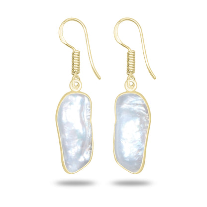 Natural Biwa Pearl Drop Earrings – 18K Gold Plated | Wholesale