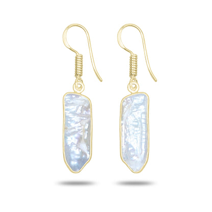 Natural Biwa Pearl Drop Earrings – 18K Gold Plated | Wholesale