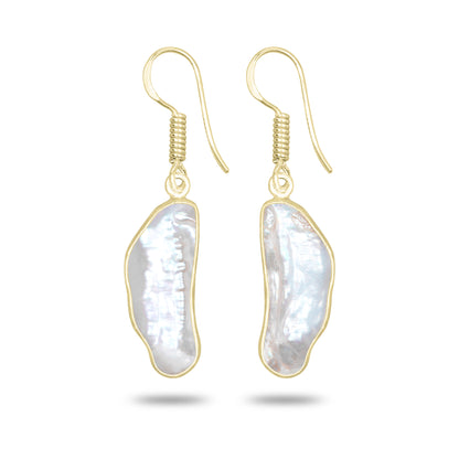 Natural Biwa Pearl Drop Earrings – 18K Gold Plated | Wholesale