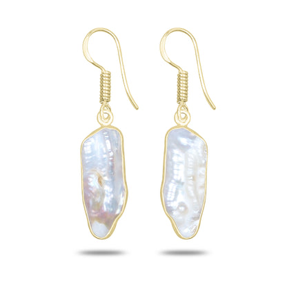 Natural Biwa Pearl Drop Earrings – 18K Gold Plated | Wholesale