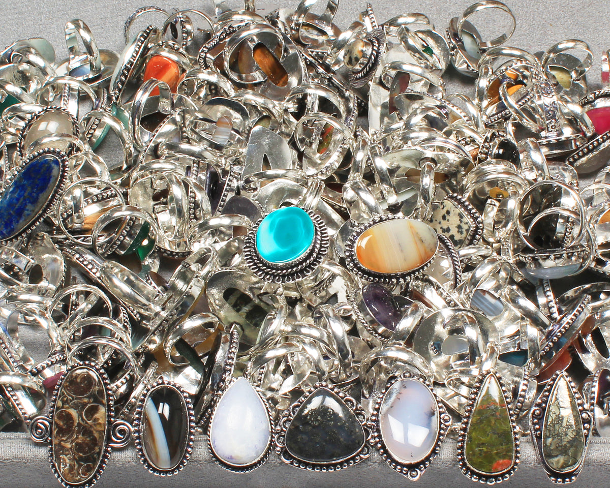 Assorted Crystal Rings – Silver-Plated, Mixed Sizes & Designs | Wholesale