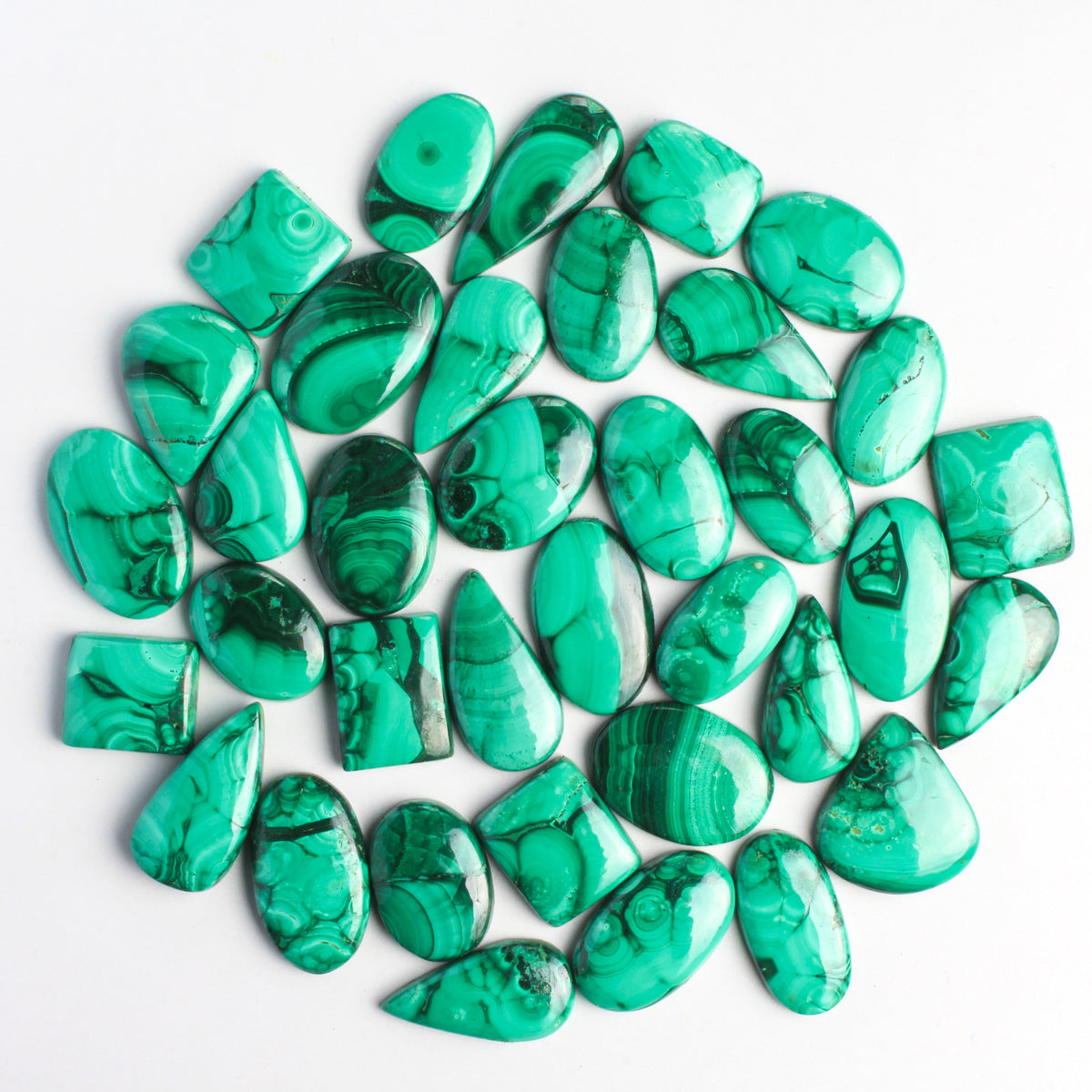 Malachite Loose Cabochons - Wholesale, Assorted shapes and Sizes