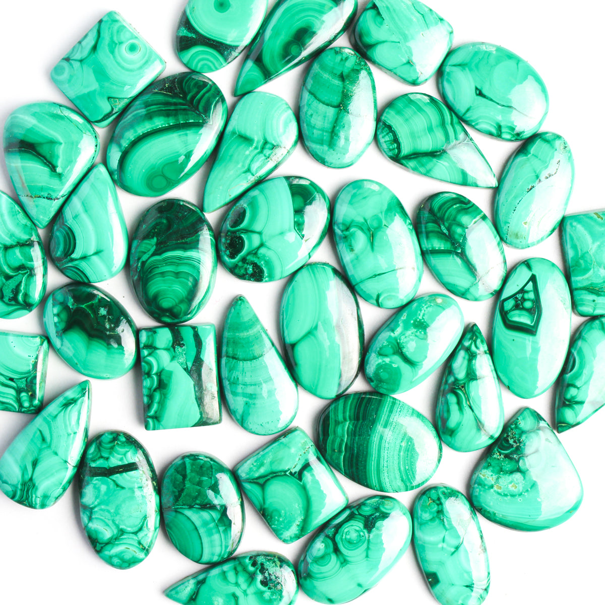 Malachite Loose Cabochons - Wholesale, Assorted shapes and Sizes