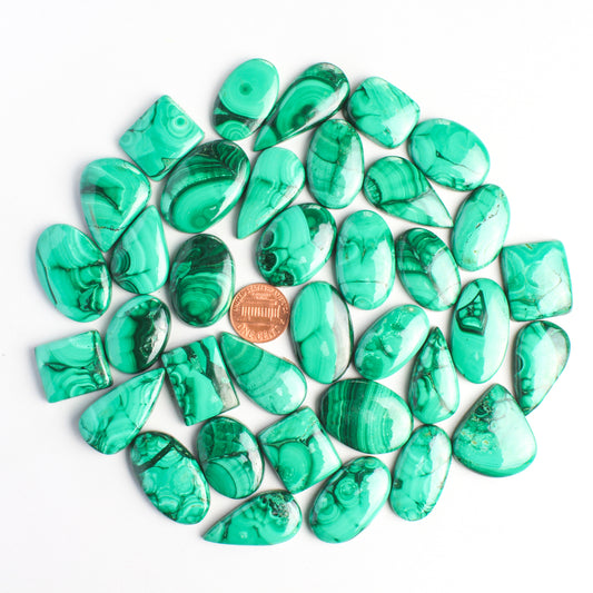 Malachite Loose Cabochons - Wholesale, Assorted shapes and Sizes