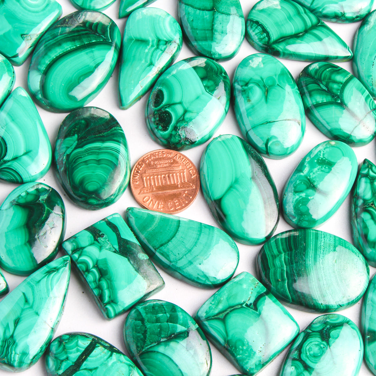 Malachite Loose Cabochons - Wholesale, Assorted shapes and Sizes