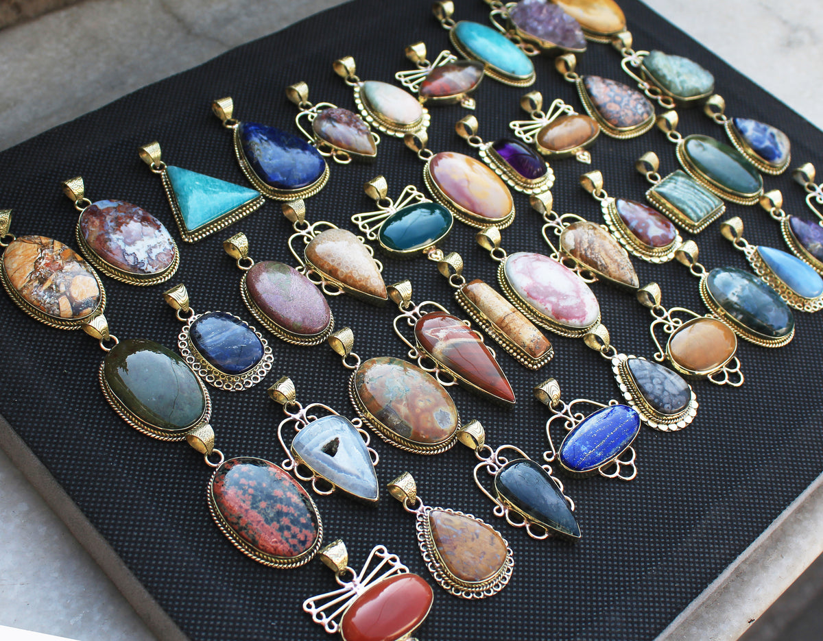 Assorted Crystal Pendants – Gold-Plated, Handmade, Mixed Designs | Wholesale