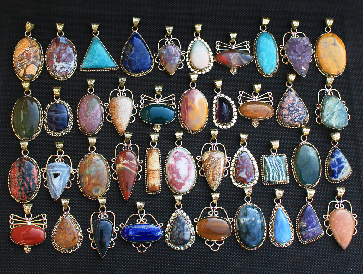 Assorted Crystal Pendants – Gold-Plated, Handmade, Mixed Designs | Wholesale