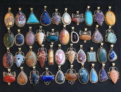 Assorted Crystal Pendants – Gold-Plated, Handmade, Mixed Designs | Wholesale