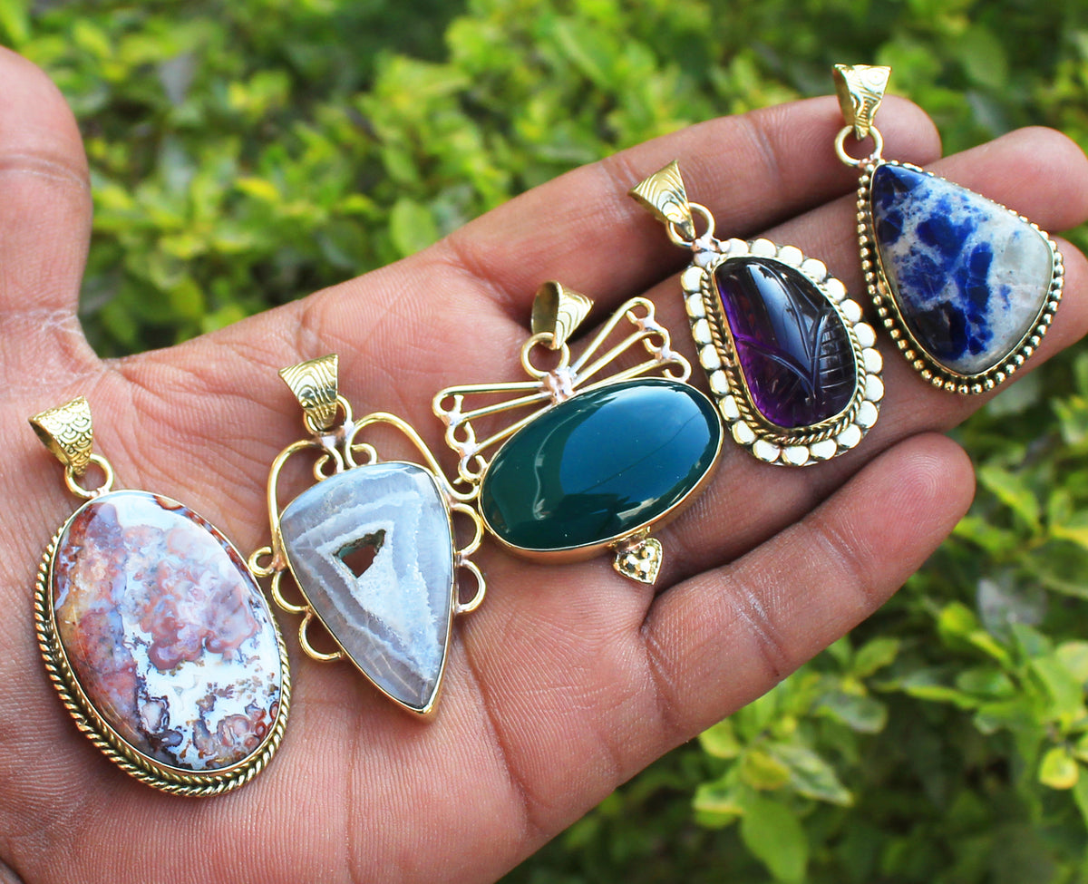 Assorted Crystal Pendants – Gold-Plated, Handmade, Mixed Designs | Wholesale