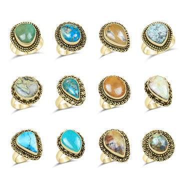 Natural Turquoise Rings – Silver-Plated, Stabilized, Handmade Boho Western | Wholesale