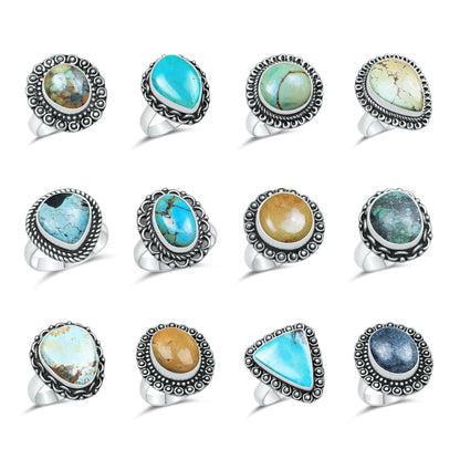 Natural Turquoise Rings – Silver-Plated, Stabilized, Handmade Boho Western | Wholesale