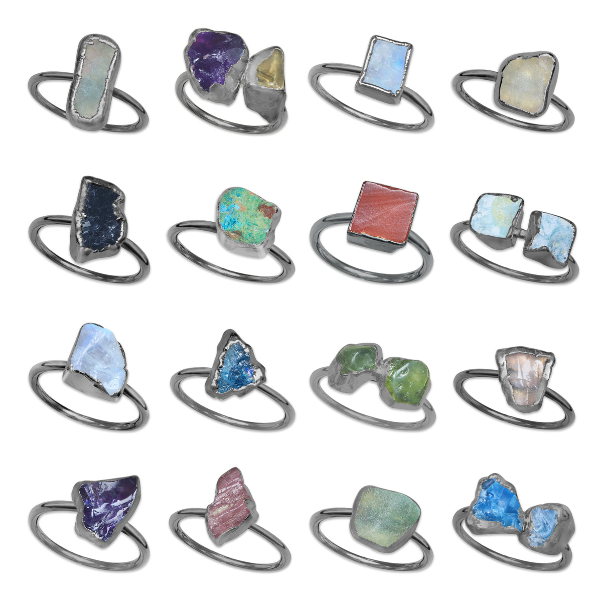 Raw Crystal Ring – Silver, Gold, Rose Gold & Black Rhodium Finish | Natural Stones (Made to Order)