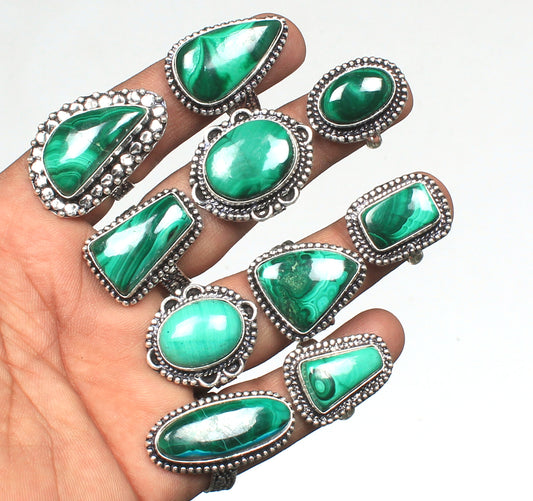 Malachite Rings Flashy Natural Malachite Crystal Handmade Rings For Women