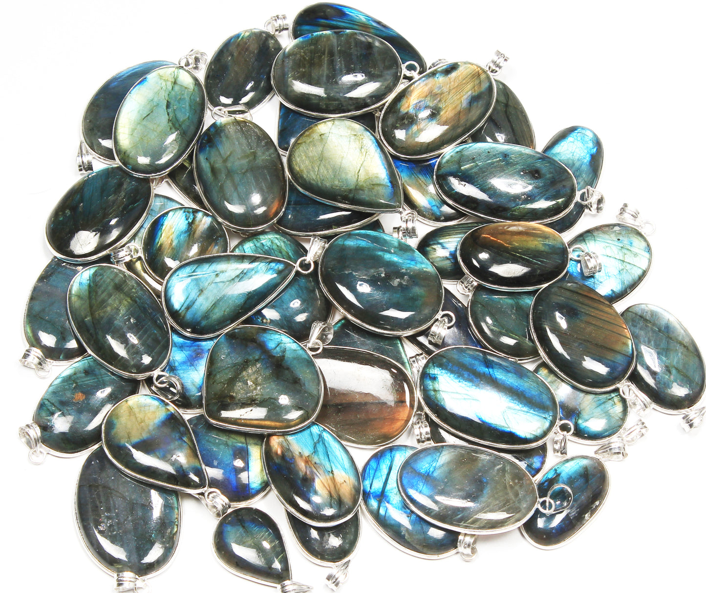 Pendentifs minimalistes en labradorite - Faits à la main, laiton plaqué argent, vente en gros