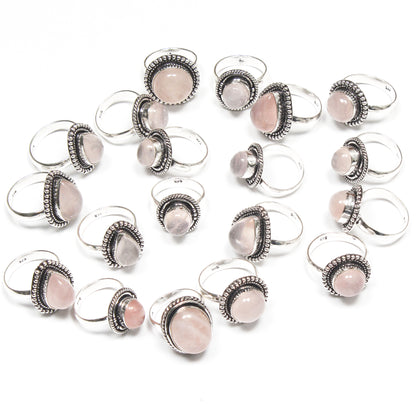 Handmade Rose Quartz Rings for Women – Silver-Plated Brass Jewelry for Love and Healing