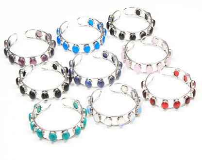 9-Stone Gemstone Cuff Bracelets – Silver-Plated, Handmade, Adjustable | Wholesale