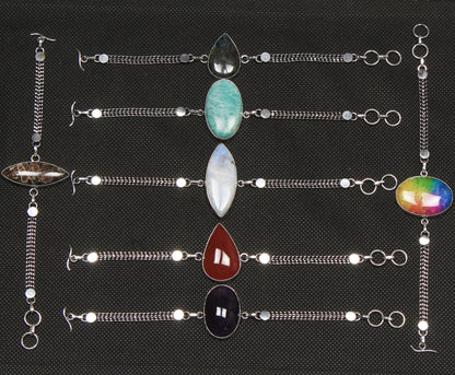 Assorted Crystal Chain Bracelets – Silver-Plated, Handmade, Multi-Color | Wholesale