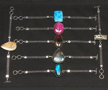 Assorted Crystal Chain Bracelets – Silver-Plated, Handmade, Multi-Color | Wholesale