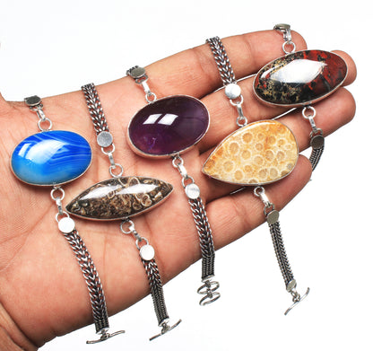 Assorted Crystal Chain Bracelets – Silver-Plated, Handmade, Multi-Color | Wholesale
