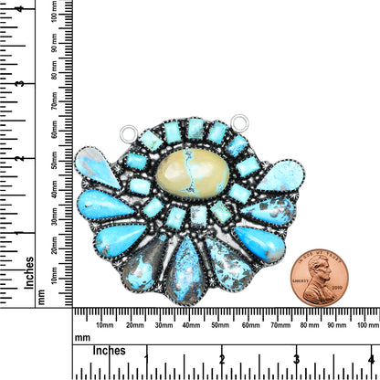 Navajo Turquoise Sunflower Halo Pendant Necklace | Oxidized Silver Plated Brass | 24" Chain