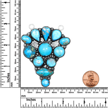 Navajo Turquoise Waterfall Cluster Pendant Necklace | Oxidized Silver Plated Brass | 24" Chain