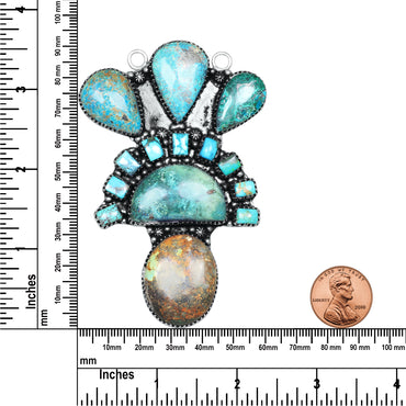 Navajo Turquoise Cascade Crown Pendant Necklace | Oxidized Silver Plated Brass | 24" Chain