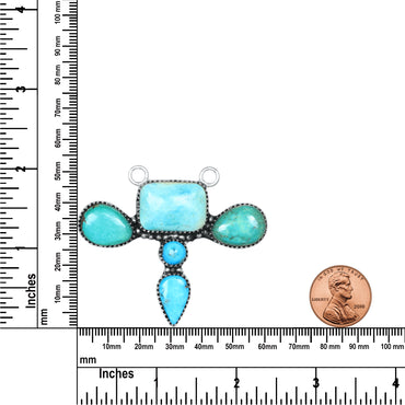 Navajo Turquoise Trinity Cross Necklace | Oxidized Silver Plated Brass | 24" Chain