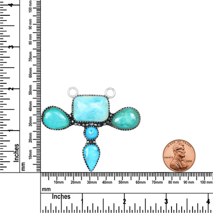 Navajo Turquoise Trinity Cross Necklace | Oxidized Silver Plated Brass | 24" Chain