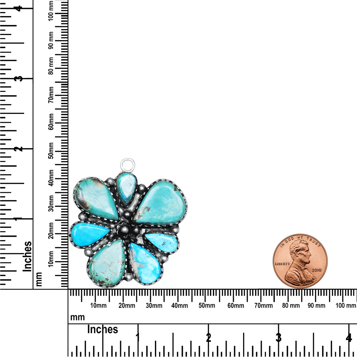 Navajo Turquoise Clover Blossom Necklace | Oxidized Silver Plated Brass | 24" Chain