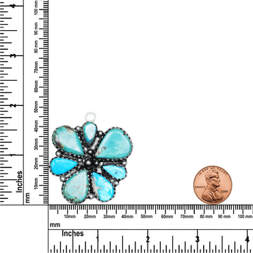 Navajo Turquoise Clover Blossom Necklace | Oxidized Silver Plated Brass | 24" Chain
